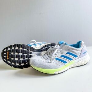 Adidas Women's Adizero Boston 7 Running Shoe White Shock Cyan Blue
